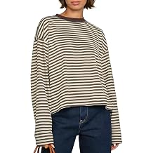 Striped Long Sleeve Shirt Women Teen Girl Y2k Oversize Crewneck Vintage Top