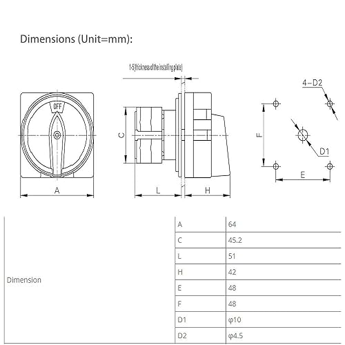 Miniatura 5 de Interruptor giratorio ATO 25A, 4 polos, interruptor de leva giratorio universal de 2 posiciones, interruptor de cambio seguro y confiable (25A)