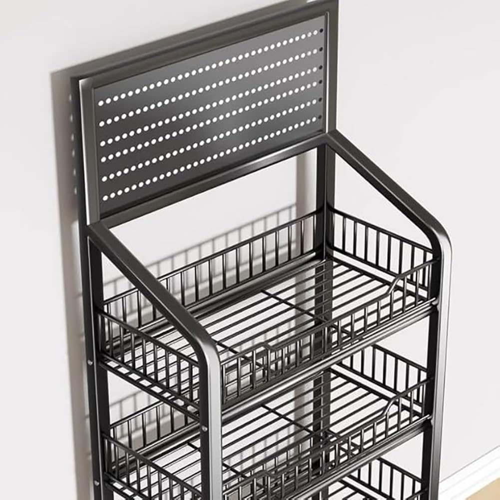 Carrito de metal con ruedas 15 Hoo 4 5 niveles ack Display Stand Market Soporte de ventas Chip Estante portátil Diseño Blanco Negro Tamaño: 60 x 27 x 140 cm