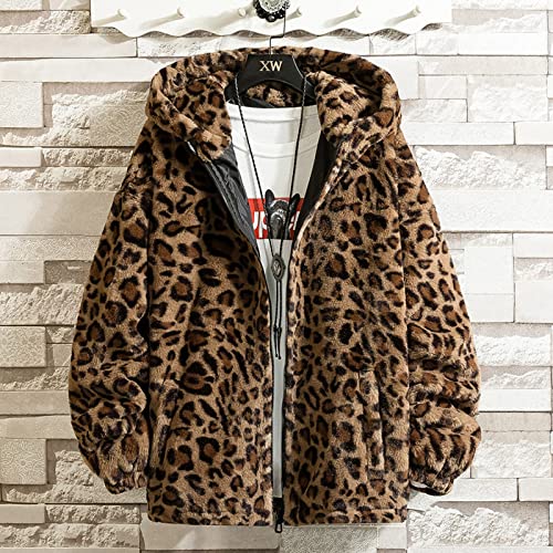 Mens Leopard Fleece Jackets Faux-Fur Hood Fuzzy Outerwear Unisex Sherpa Fall Winter Zip up Hoodies Coats with Pockets2