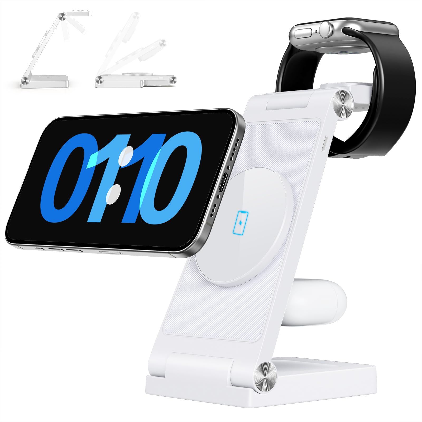 RYND 2026 Traveling Wireless Mag-Safe Fast Charging Station,Magnetic 3 in 1 Charger with Light for iPhone 16 15 14 13 12 Pro Max Plus,Apple Watch Series &amp; Air pods 4 3 2 Pro-Gifts for Wife &amp; Husband