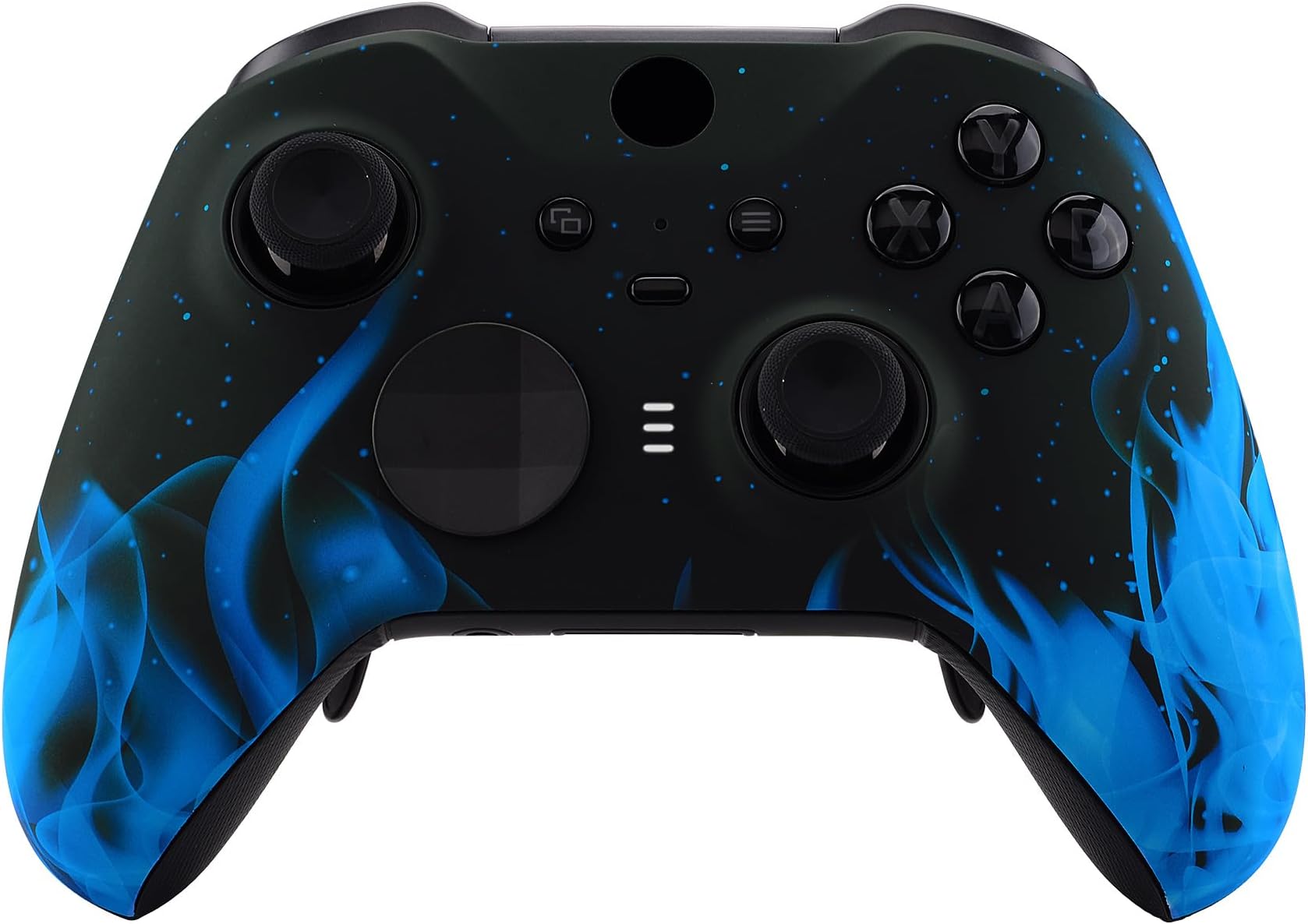 eXtremeRate Blue Flame Patterned Faceplate Cover, Soft Touch Front Housing Shell Case Replacement Kit for Xbox One Elite Series 2, Xbox Elite 2 Core Controller Model 1797 - Accent Rings Included