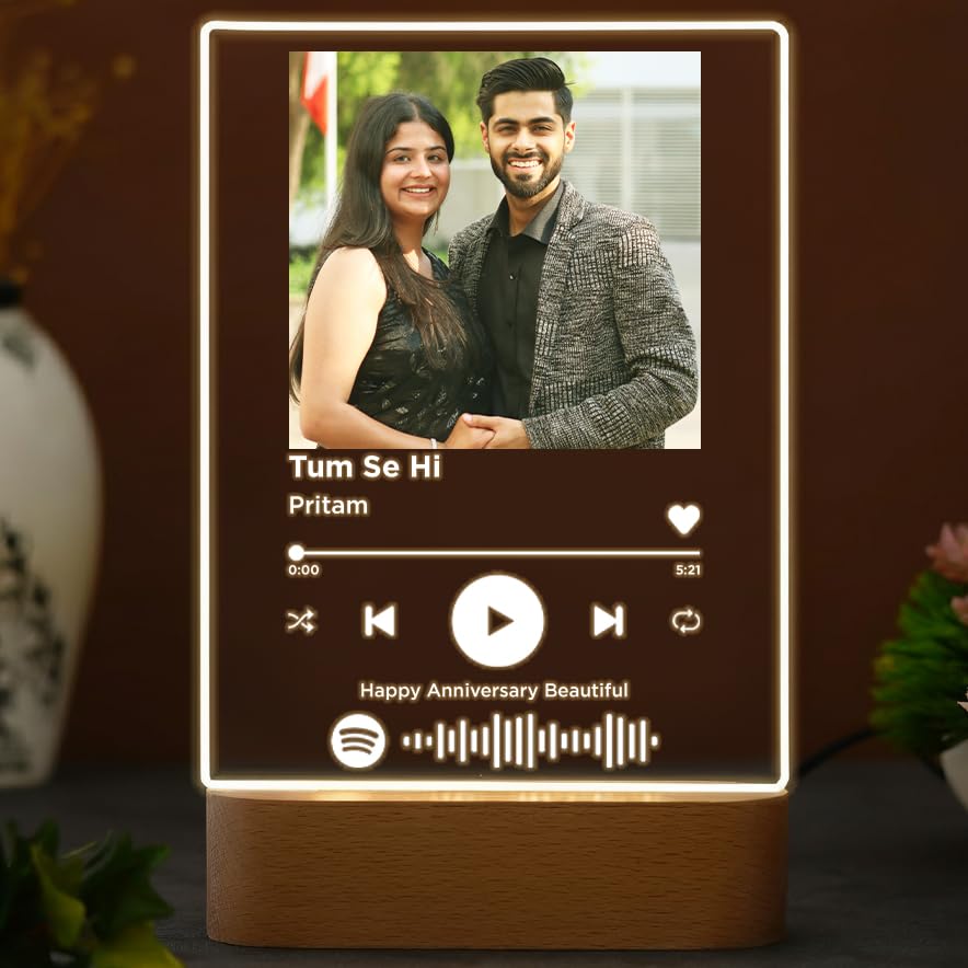 SNAPTRAP Customized Photo Spotify Plaque with Song Code, Acrylic Photo Frame Personalized Gift with Wooden LED Stand, Music Frame Spotify Frame Customised for Birthday Anniversary Wedding-image-23
