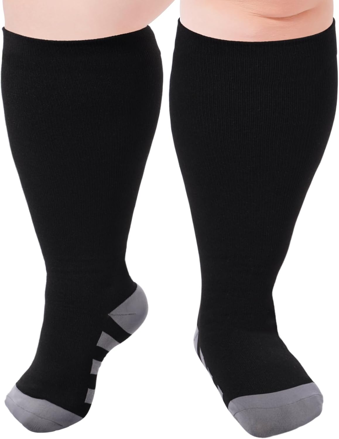 Plus Size Compression Socks for Women & Men Wide Calf 15-20 mmhg Knee High Support Socks for Running