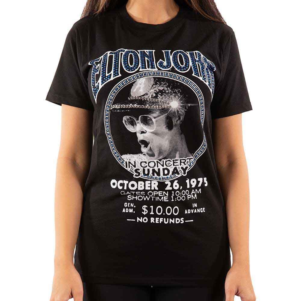 Elton John T Shirt Diamante in Concert Logo Official Unisex Black XL