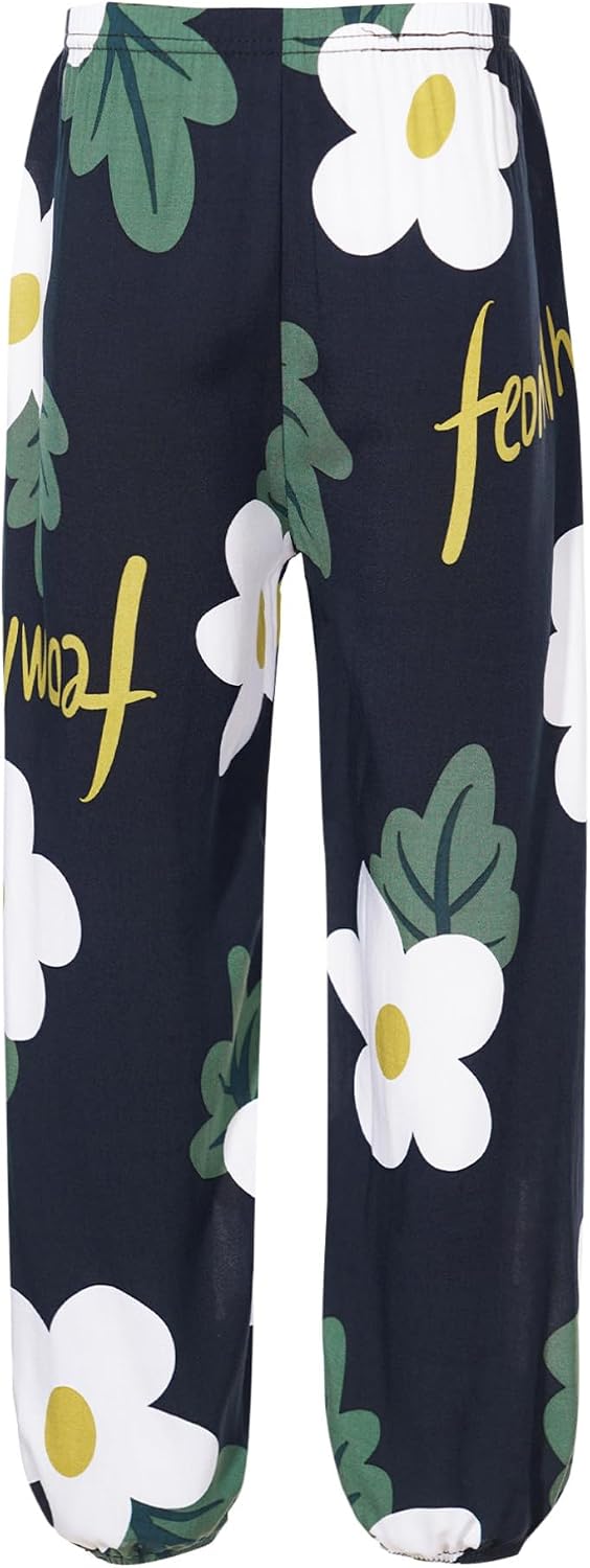 ranrann Girls Floral Print Boho Harem Pants Boys Bohemian Beach Pants Athletic Sports Bottoms Loose Yoga Trousers Activewear