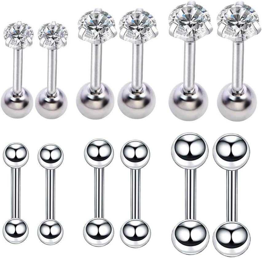 Ball 20g Ear Cartilage Helix Surgical Stainless Steel Tiny CZ Studs Earrings Tragus Huggie Barbell Screw Backs Auricle Piercing Jewelry Set 3mm 4mm 5mm