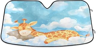 Windshield Sun Shade Giraffe Sleeping in Clouds Front Window Block UV Shades Visor Reflective Retractable for Car SUV Trucks