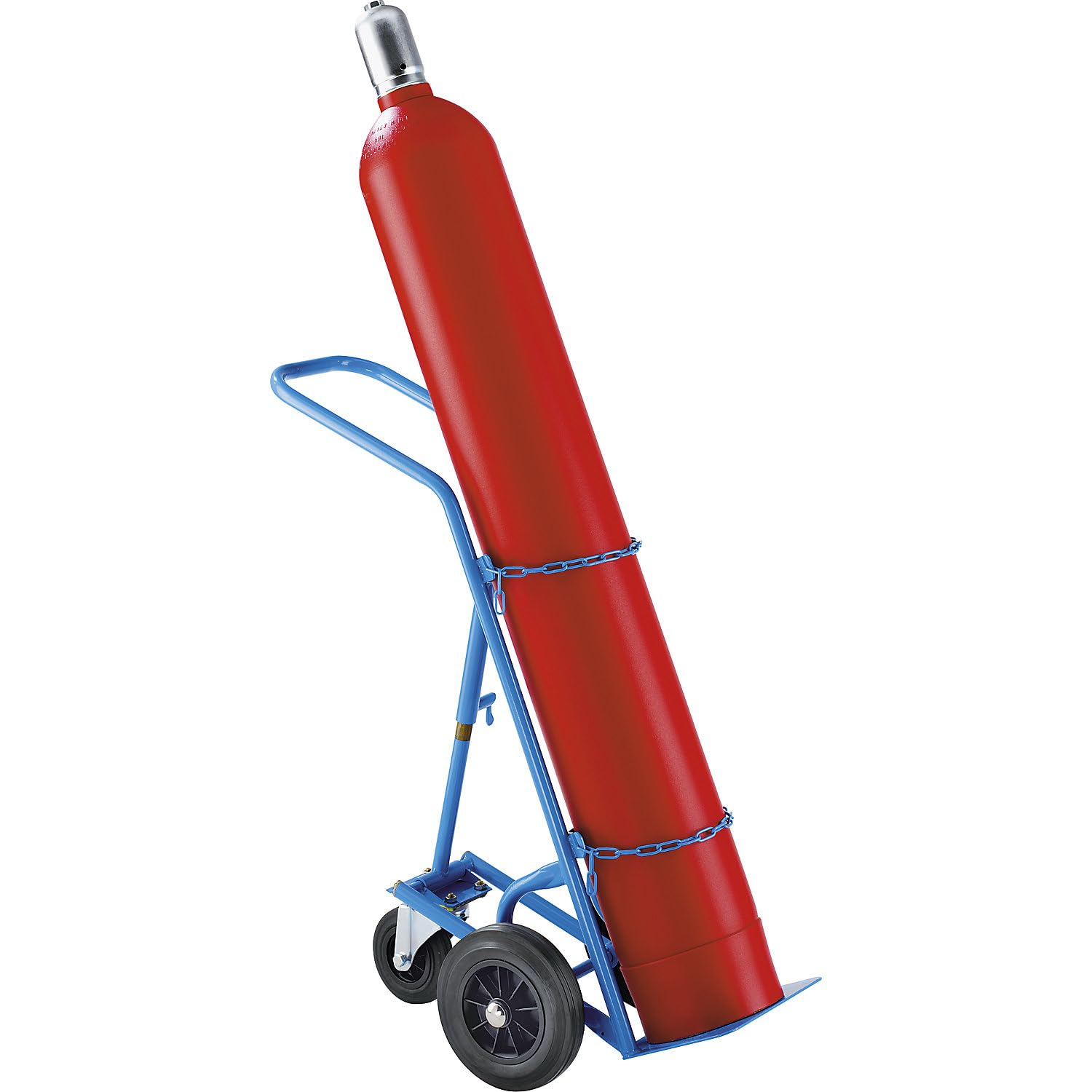 eurokraft pro | Stahl- und Gasflaschenkarre | Für Stahlflasche bis Ø 285 mm, bis Höhe 1,2 m, mit Stützrad, Vollgummireifen