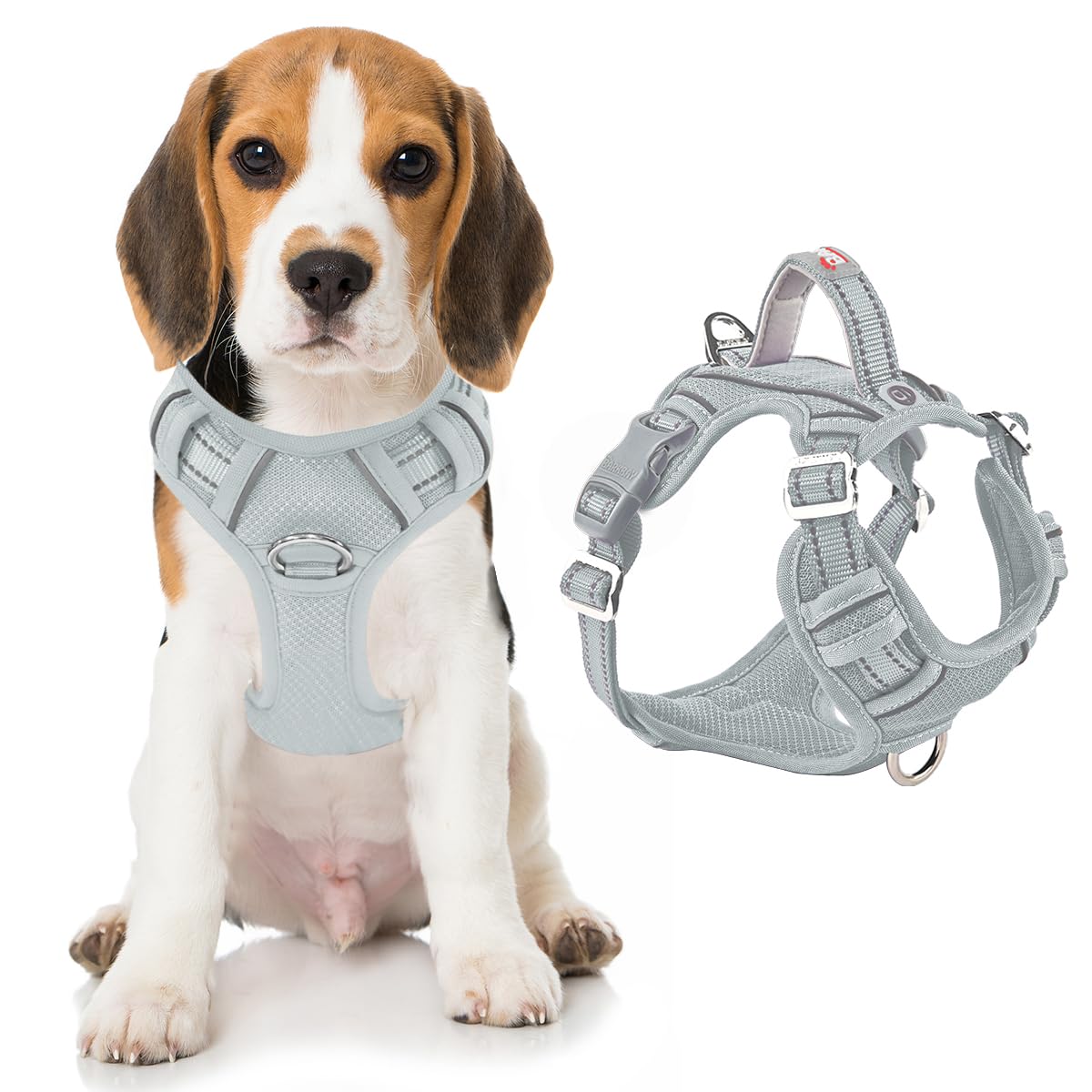 BARKBAY Dog Harness No Pull with ID Tag Pocket - Heavy Duty, Reflective, Easy Control for Large Dogs(Grey,M)