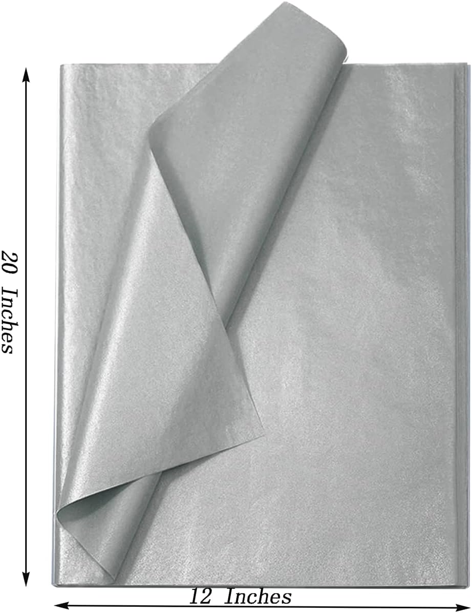 Ueerdand Wrapping Tissue Paper for Packaging 105 Sheets Wrapping Craft Papers for DIY Artworks Flower Decoration 12 x 20 Inch, Silver