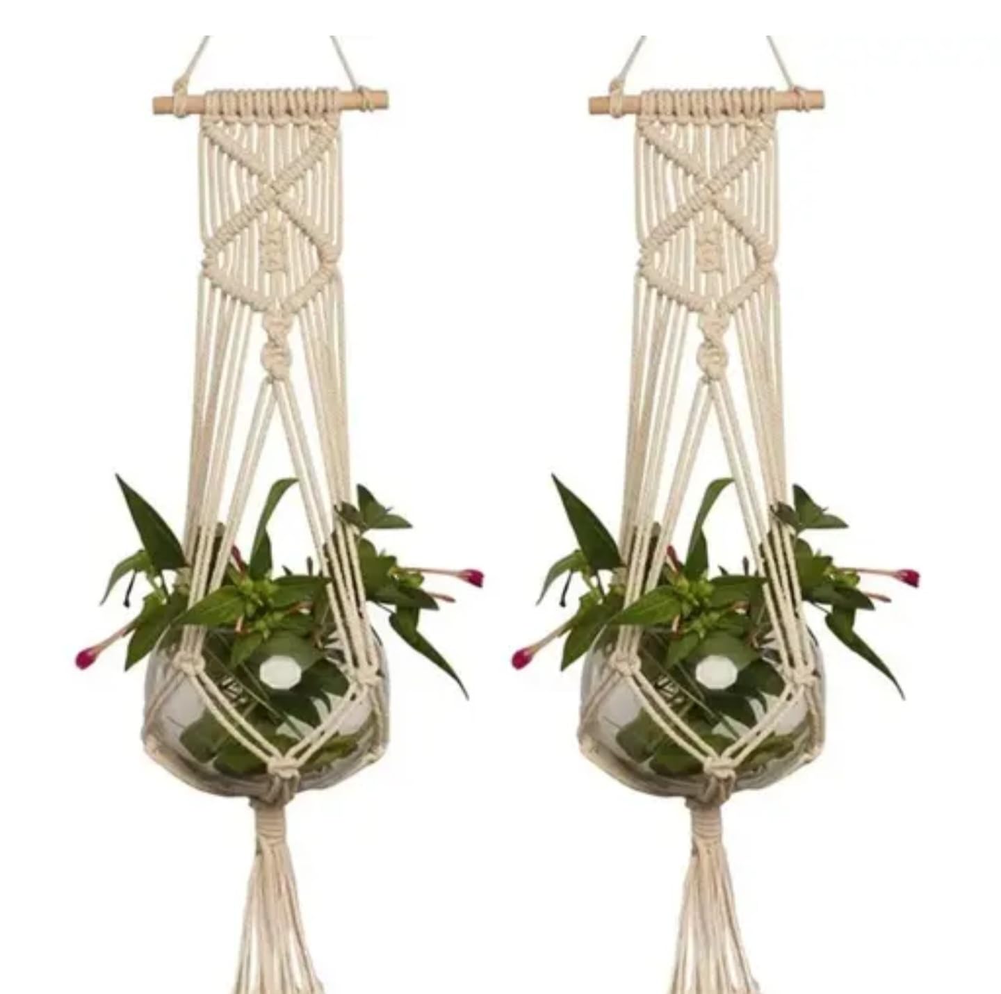 Suspension macramé pour plantes en coton beige idéal pour créer un jardin suspendu bohème