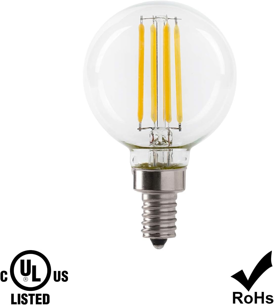 Xtricity LED 5.5W G16.5 Clear Globe Filament Light Bulb, 50W Equivalent, 500 Lumens, 3000K Soft White, E12 Candelabra Base, Dimmable, 120V, UL Listed, (6 Pack)