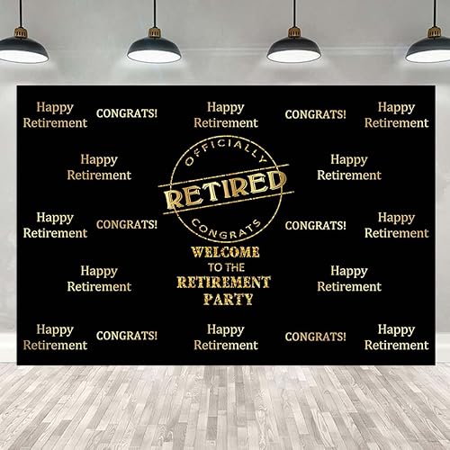 Miniatura 5 de Telón de fondo dorado negro oficialmente retirado para fotografía, 7 x 5 pies, fondo de fiesta de jubilación, accesorios de estudio de cabina de