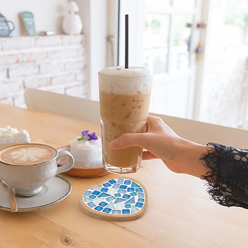 Miniatura 8 de WEBEEDY Juego de 3 juegos de mosaico de azulejos de vidrio, kit de posavasos de mosaico con base de posavasos de bambú, azulejos de mosaico de