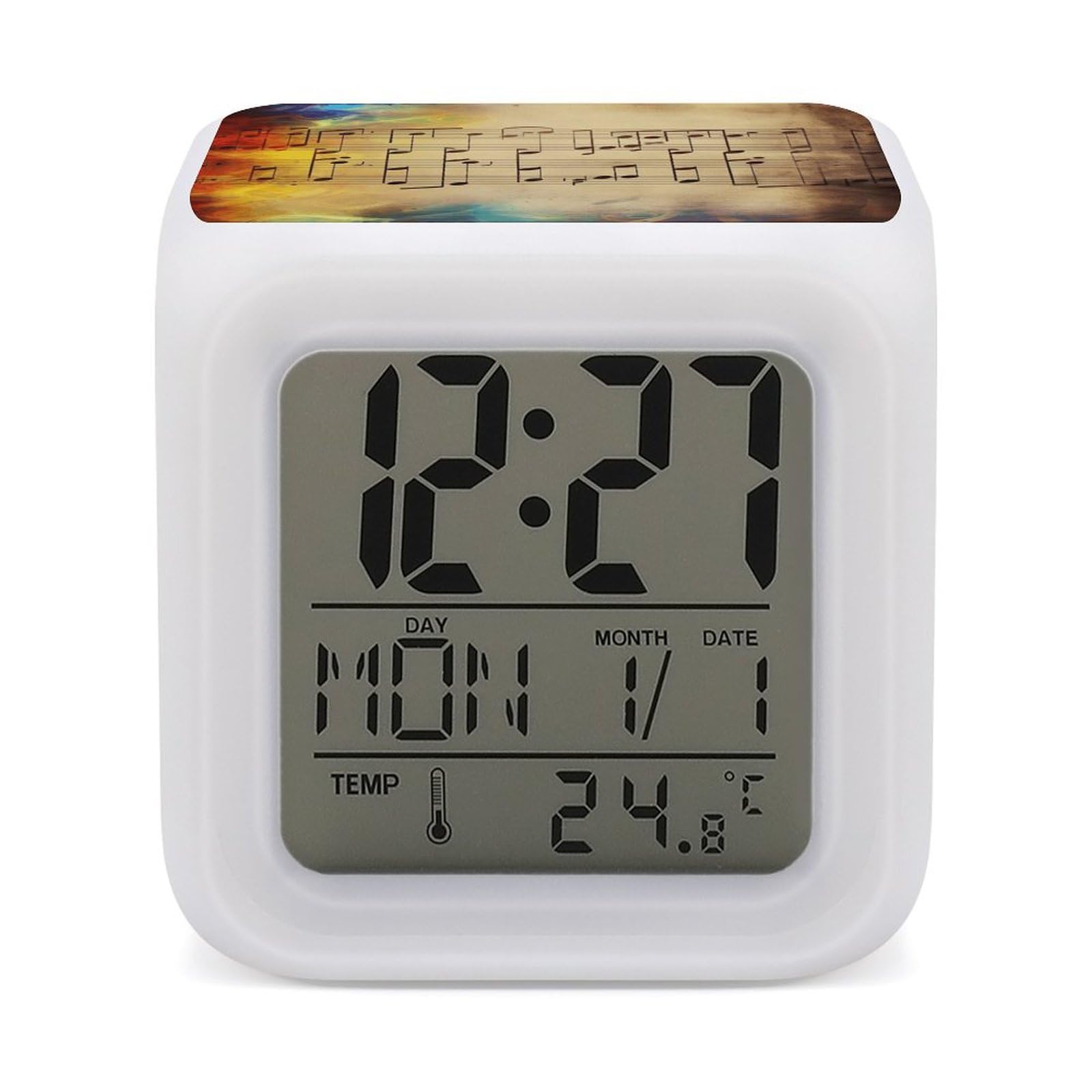 Réveil numérique LED coloré vintage avec note de musique pour chevet
