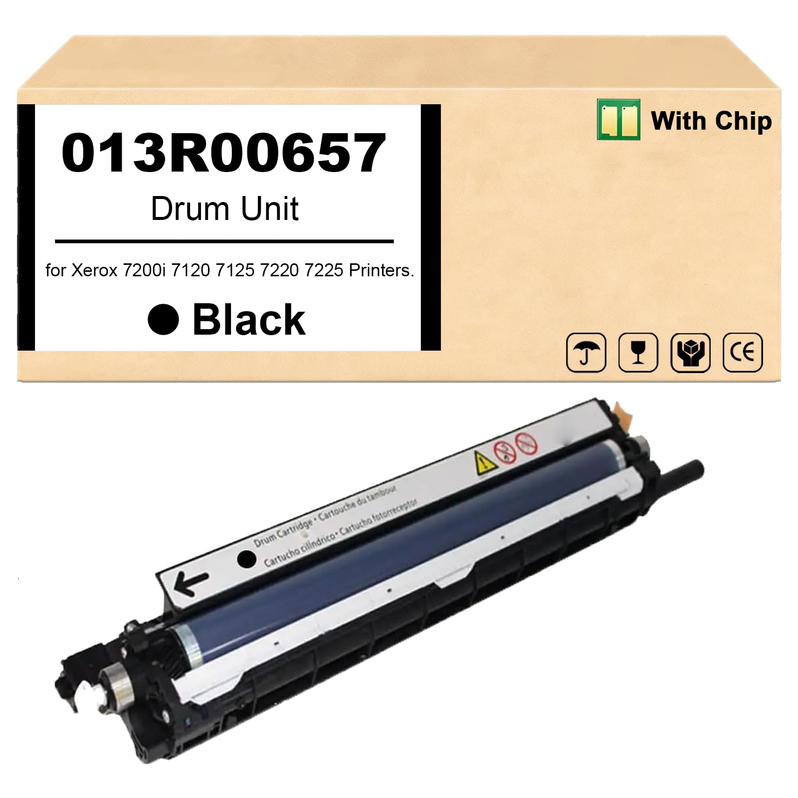 Remanufactured 013R00657 Black Drum Cartridge for 7120 7125 Imaging Drum Works for Xerox WorkCentre 7200i 7120 7125 7220 7225 Printers（1 Pack）