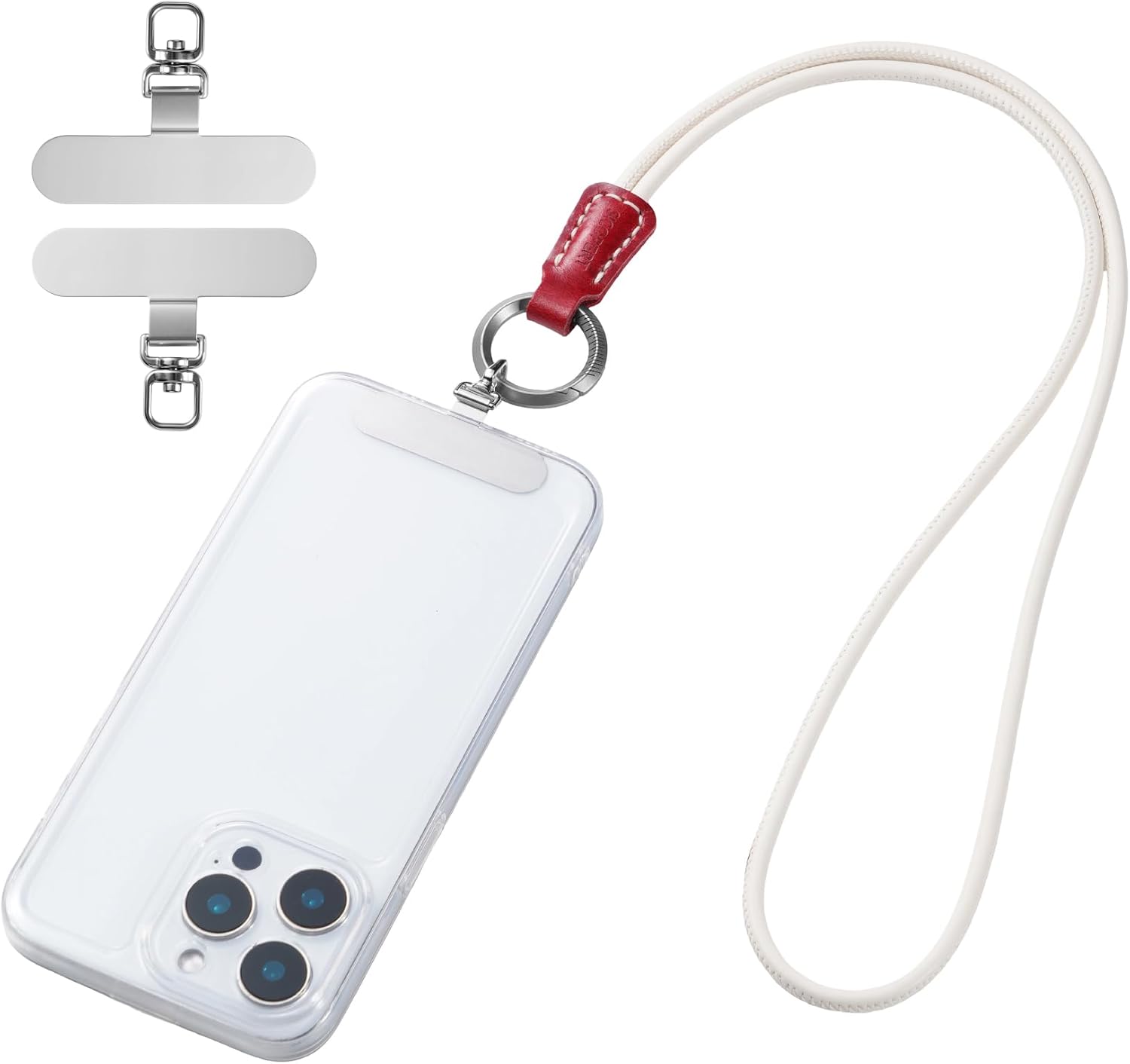 Leather Cell Phone Neck Lanyard, Titanium Key Ring, 2 Tether Tabs