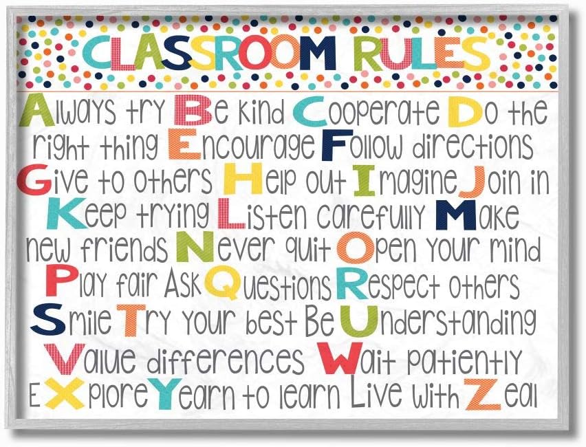 Stupell Industries Classroom Rules Colorful Alphabet Grey Framed Wall Art, 16x20, Design by Artist Alli Rogosich