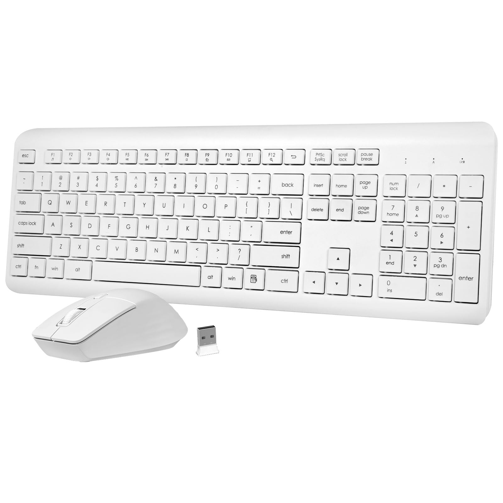 Wireless Keyboard and Mouse Combo, Quiet and Soft 2.4G Full Size Computer Keyboard and Ergonomic Wireless Mouse for Windows, Mac Desktop/Laptop/PC/PS, White