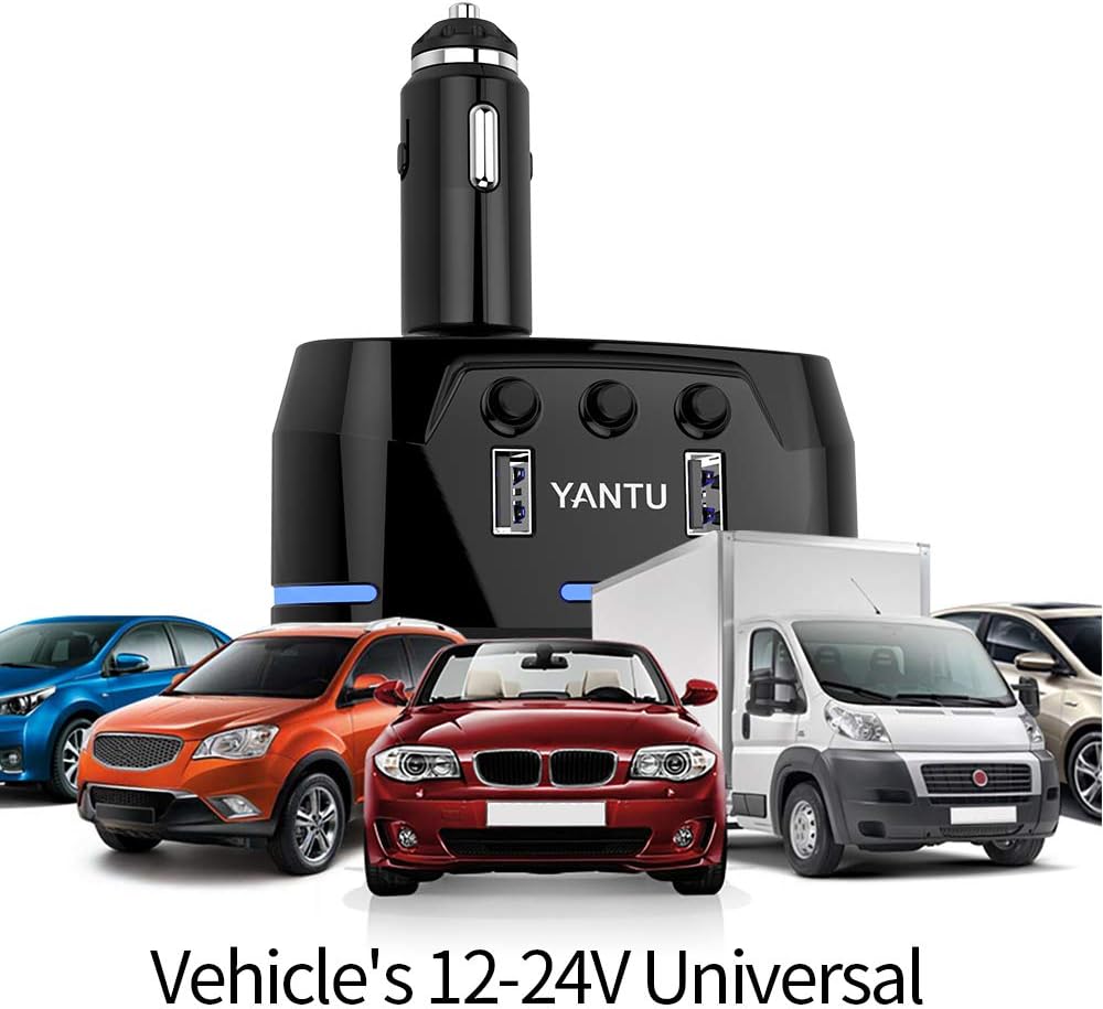 Cigarette Lighter Adapter On/Off Switch Dual 12V Car Adapter with LED Volatge Display Cigarette Lighter Splitter with QC 3.0 (Black)