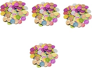 SAFIGLE 400 Peças Moedas Coloridas Moedas De Plástico Moedas De Tesouro De Palhaço Moedas De Plástico Moedas De Pirata Moedas De Tesouro De Pirata Moedas De Jogo De Plástico Moedas De