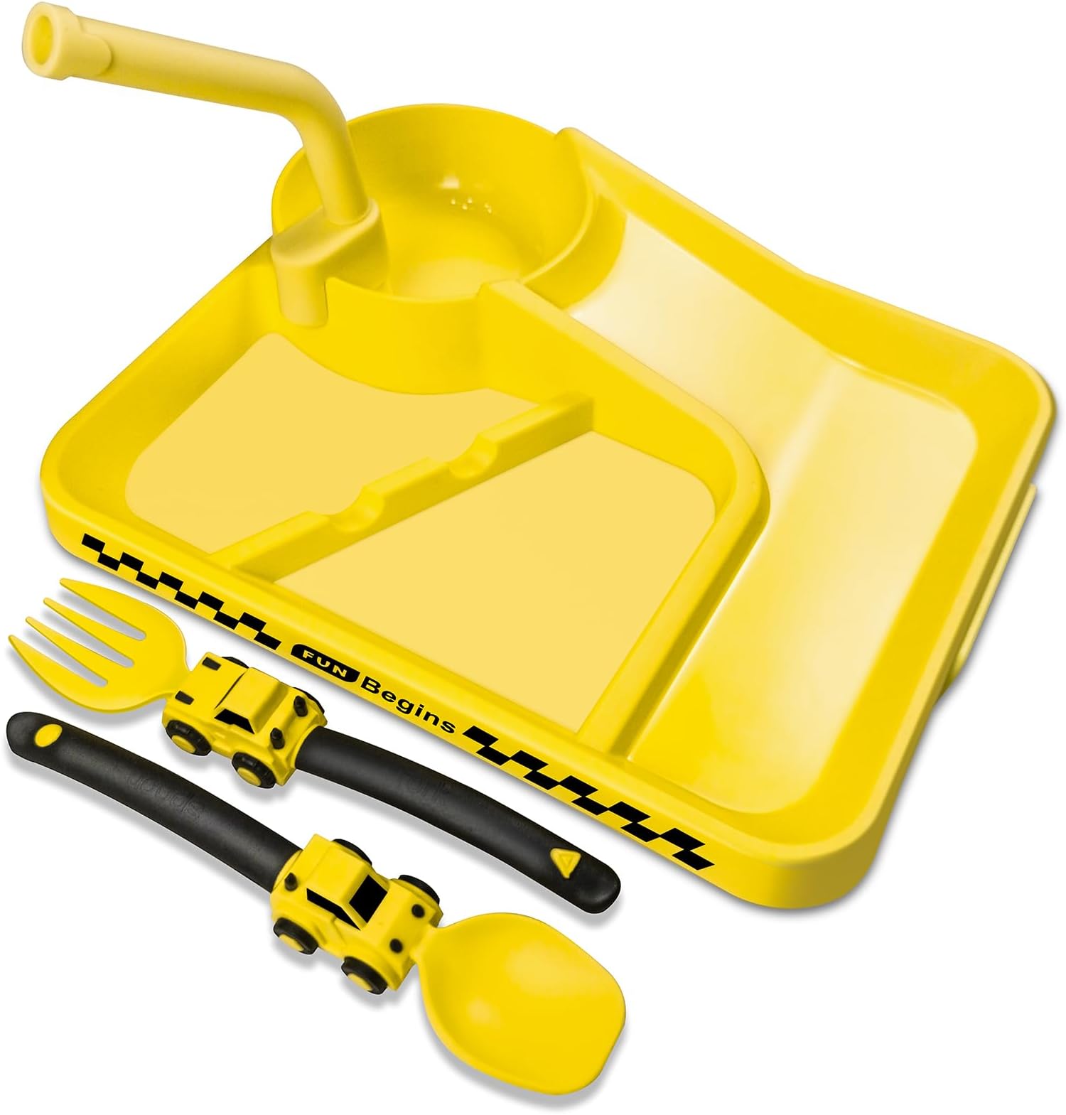 Construction Toddler Plates - Construction Utensils for Toddlers - Easter and Birthday Gift Toddler Utensils for 1 2 3 4 5 6 7 year - Yellow