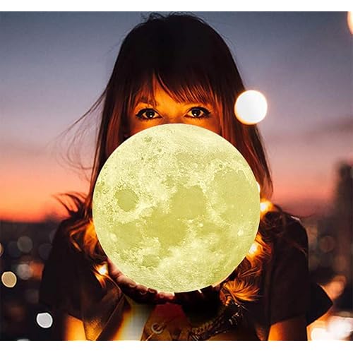 9.1 Inch Moon Lamp,3D Printing Moon Lamps,3D Printing LED 16 Colors Moon Light, Touch Control and Remote Control Decorative Moon Lamp Night Light (9.1in)