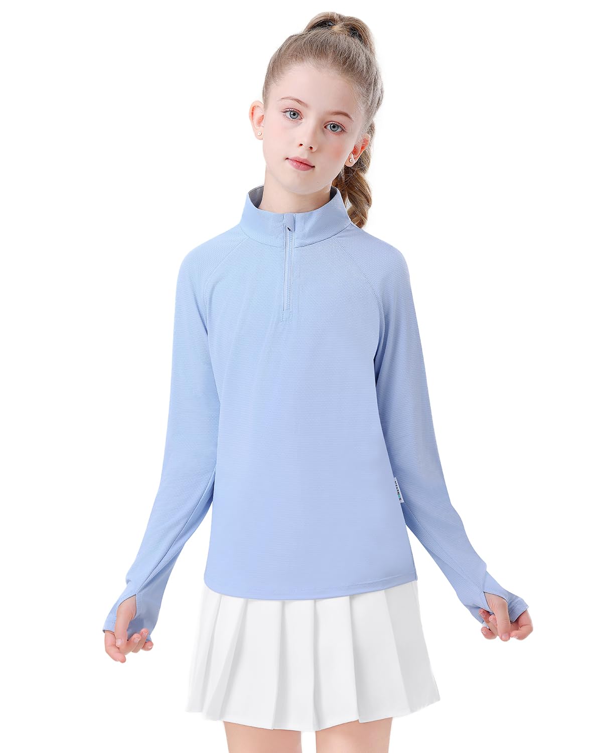 Soneven Girls Long Sleeve Golf Shirts Half Zip Kids Polo Uniform Shirts Quick Dry for 5-14 Years