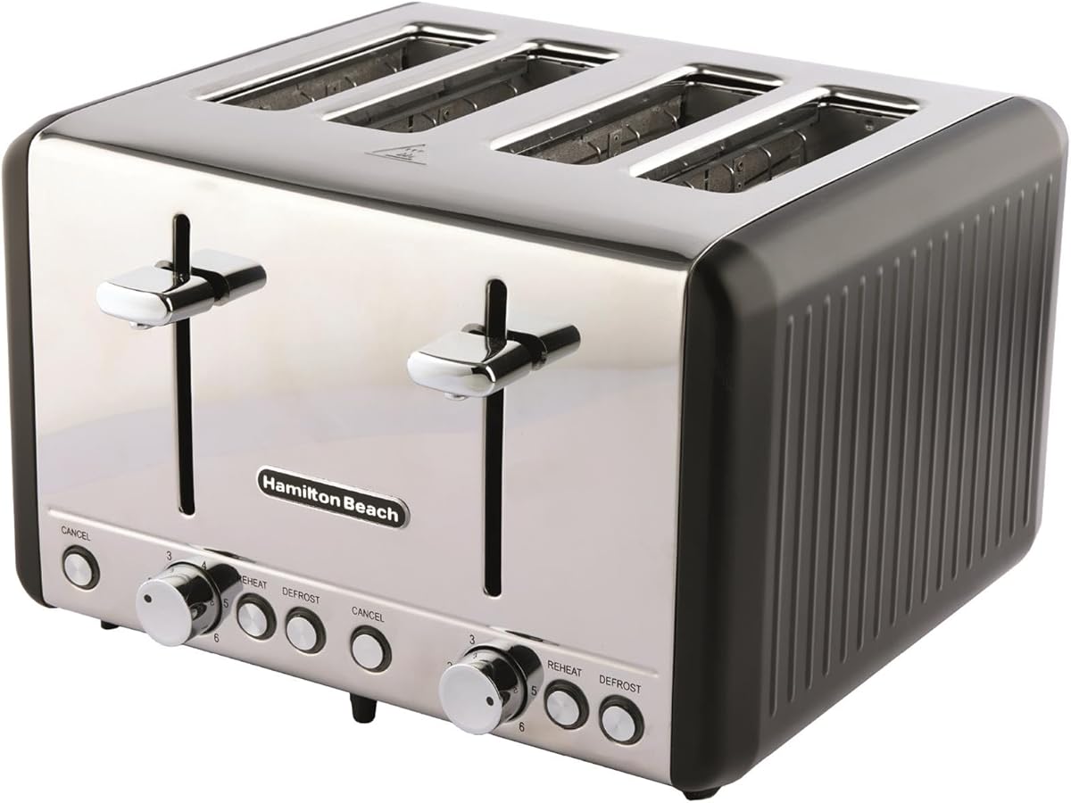 Hamilton Beach Toaster 4 Slice, Harmony, 1850W, 6 Browning Controls, Defrost, Reheat & Cancel Settings, Removable Crumb Tray, High Lift Eject, Espresso - HBT018B