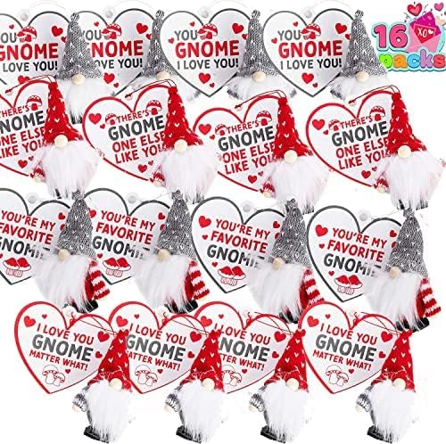 JOYIN 16 Pcs Valentines Day Cards with Gnomes Plush Gnomes for Kids Valentine Party Favor, Mini Plush Toys Gnome Ornaments for Kids Valentine’s Greeting Cards, Valentine's Classroom Exchange Prizes