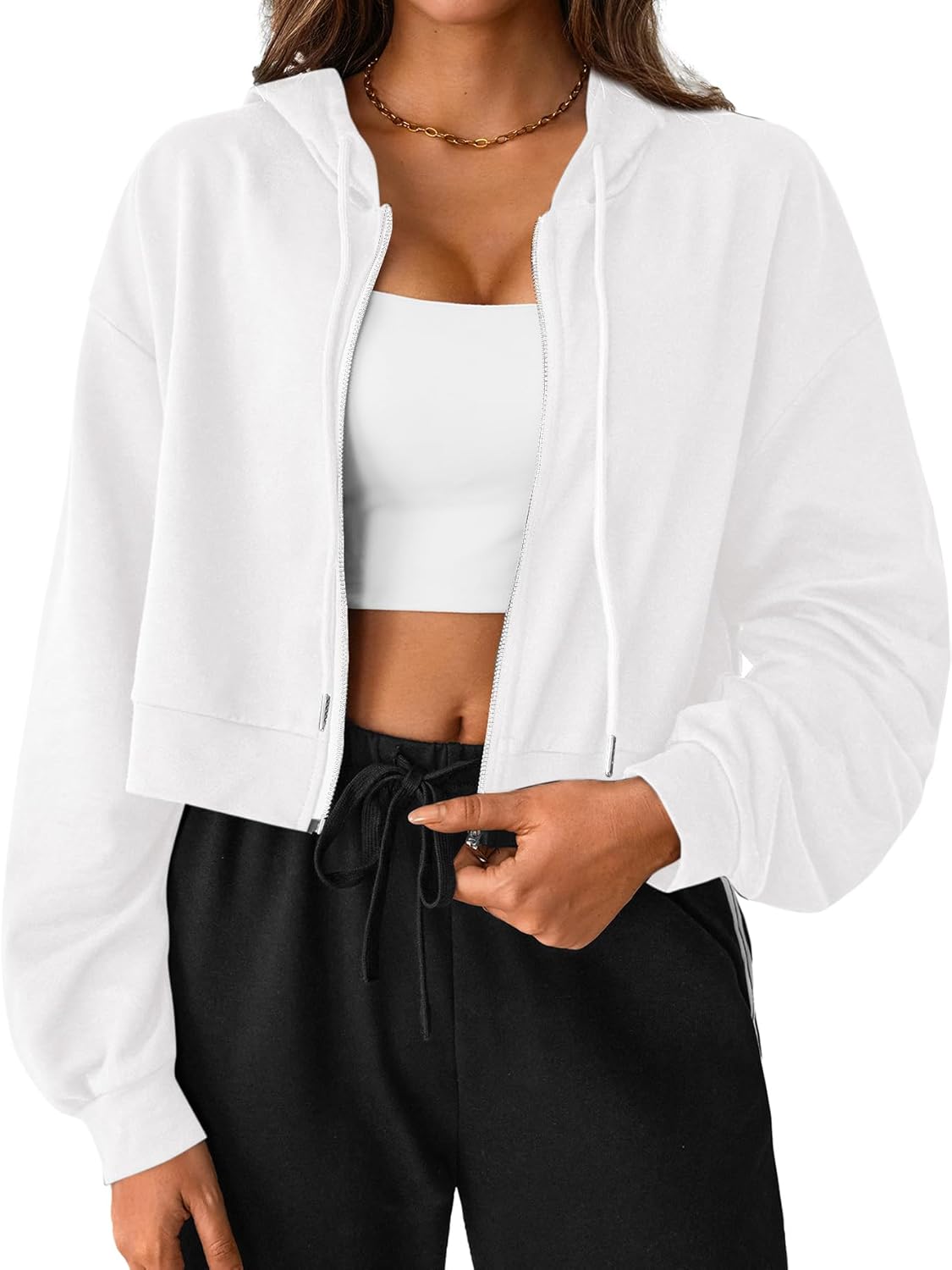 SOFIA'S CHOICE Cropped Zip Up Hoodie Women Long Sleeve Crop Sweatshirts Jackets - Image 2