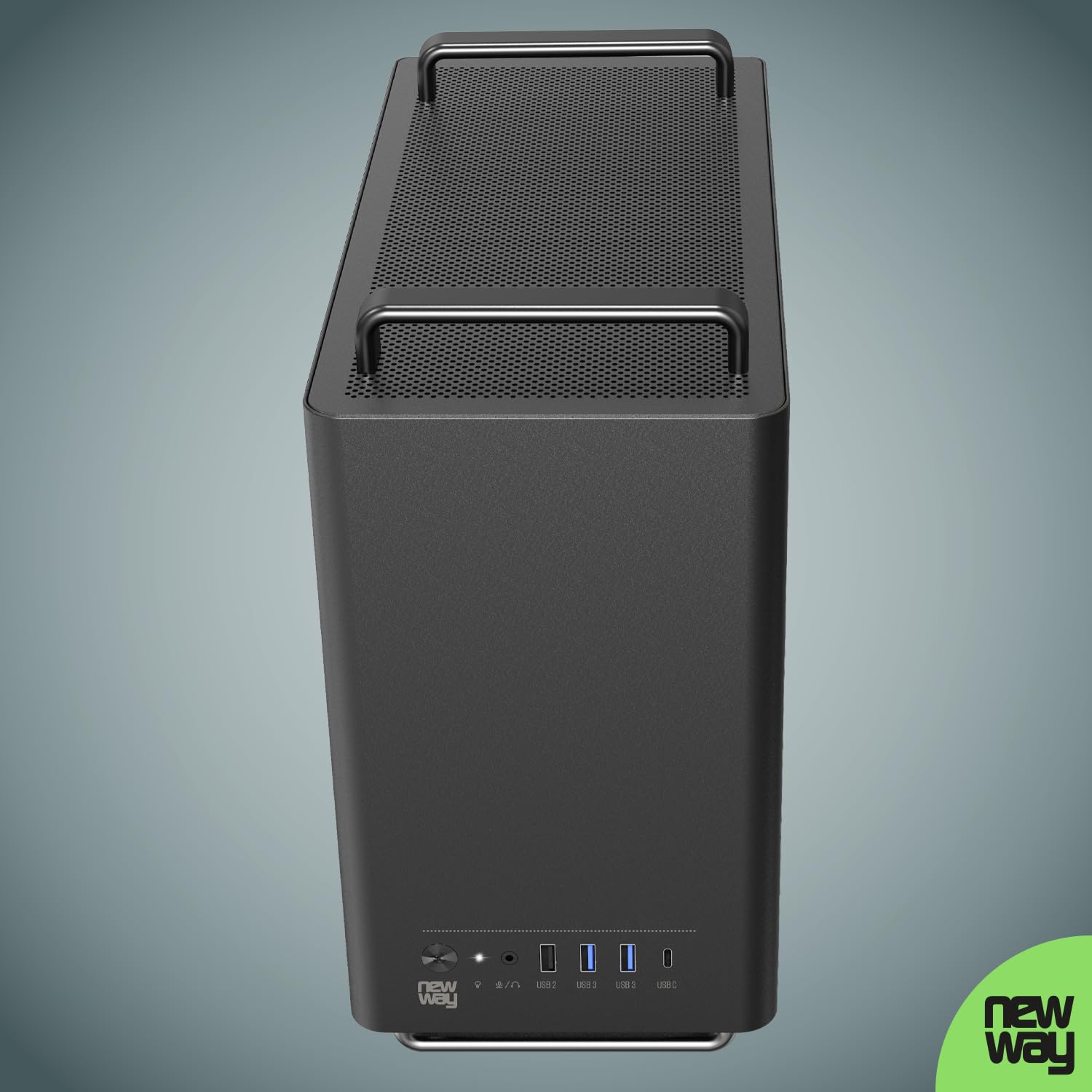 NEWWAY NC1 Case PC Mini Tower Portatile - Compatibile con Mini-ITX, ITX, Micro-ATX - USB Tipo C - 1 x Ventola Inclusa 9MM 3 PIN Molex - Parete in Rete Metallica - Nero