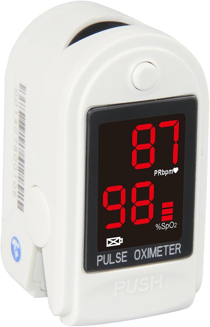Concord Basics White Fingertip Pulse Oximeter Blood Oxygen Saturation Monitor with Carrying Case, Batteries, Silicone Cover and Lanyard : Health & Household