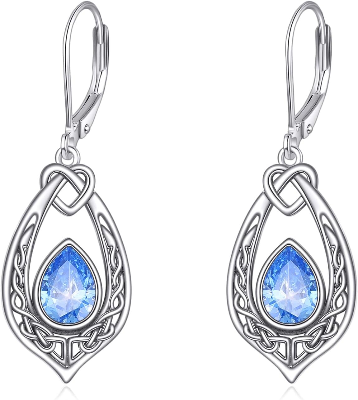 URONE Celtic Knot Earrings 925 Sterling Silver Birthstone Earrings Dangle Celtic Jewelry Gifts for Women