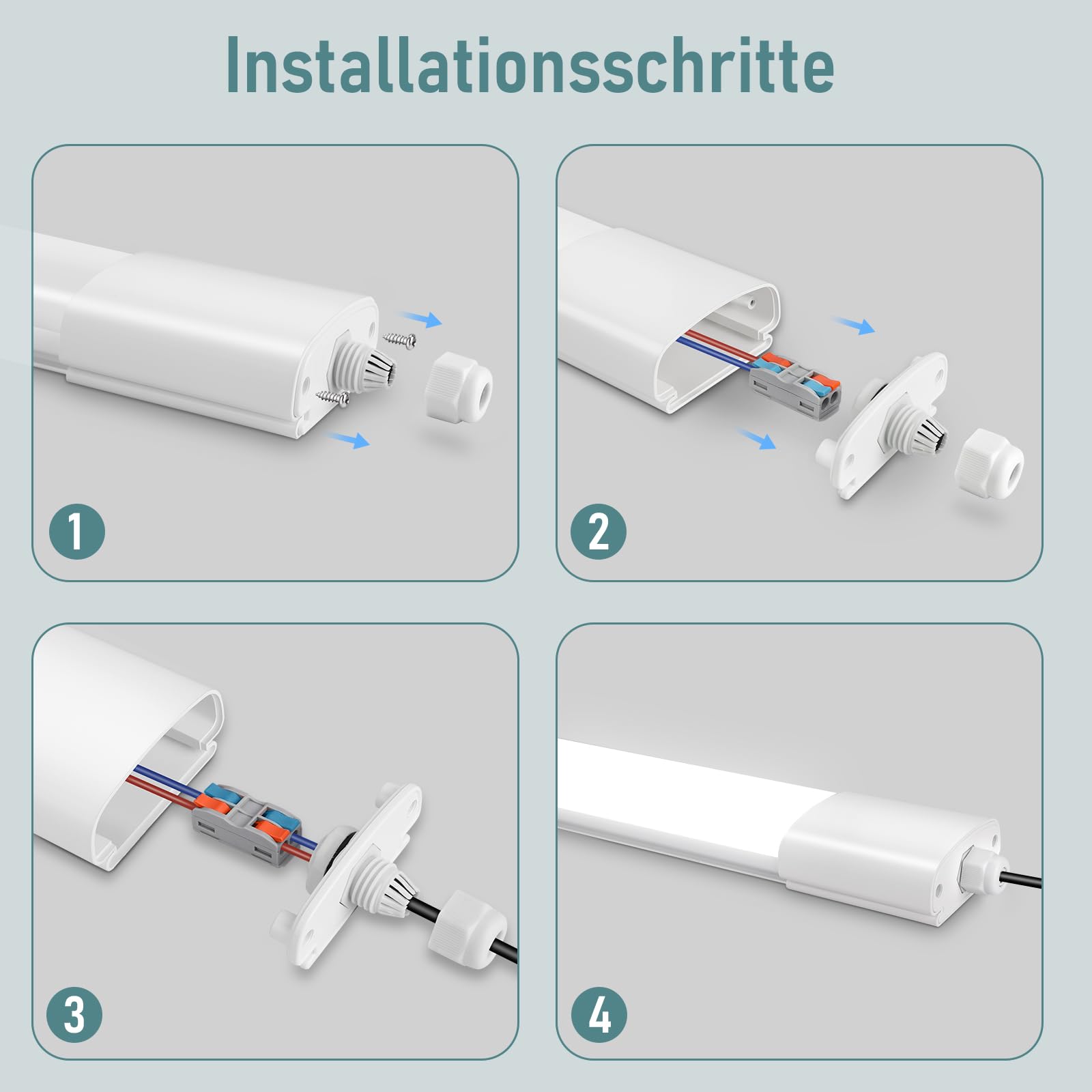 Feuchtraumleuchte LED 120CM, 36W 4000LM LED Deckenleuchte 4000K Neutralweiß, Lampe Feuchtraumlampe IP65, Röhre 120CM als Wannenleuchte, Schlafzimmerlampe, Badezimmer Lampe, Garagenlampe