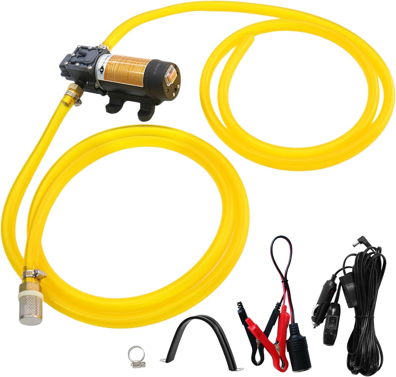 12V Fuel Transfer Pump Set, Moves Up to 120 Gallons of Gas or Diesel Per Hour with 80W DC Motor, Suitable for Vehicles, Boats, Equipment, Gasoline, Diesel (Pump and Hose)