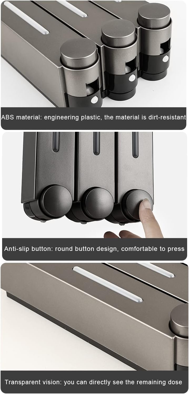 Shampoo Dispenser for Shower Wall 3 Chamber Shampoo and Conditioner Dispenser No Drill Body Wash Soap Dispenser Set for Hotel Bathroom