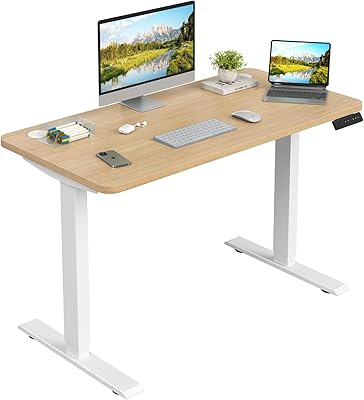 Sunon 電動昇降式デスク 2モーター付き 一枚板 幅120cmパソコンデスク スタンディングデスク 高さメモリー機能 無段階自動昇降 静音 耐荷重100kg 人間工学 オフィスデスク ゲーミングデスク 在宅ワーク テレワーク 簡単組立 コンパクト 安定性 【幅120×奥行60×高さ71-119cm】ナチュラルオーク（天板) /ホワイト(足)