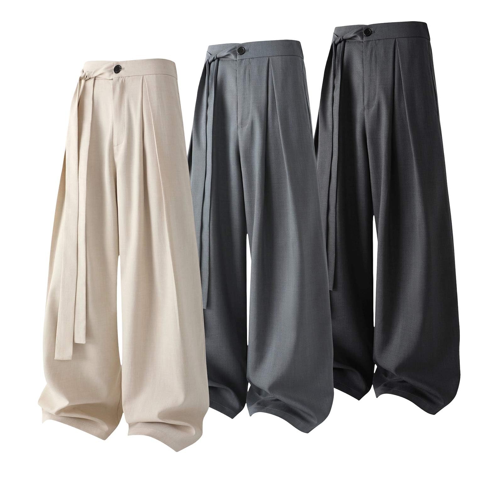 Pantalón Hombre de Lino y Algodón con Cintura EláStica y Cordón Pantalones Ligeros Ajuste Holgado Pantalón Hakama de Kung Fu de Seda de Hielo con Dobladillo Ancho Kimono Wushu Pantalones Anchos