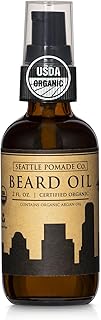 Seattle Pomade Co. Certified Organic Beard Oil for Men, Promotes Growth for Soft and Itch Free Facial Hair, Argan and Castor Oil. Globally sourced certified organic materials.