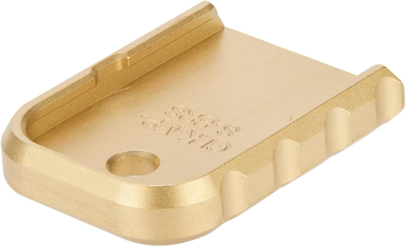 NDZ Performance Weighted Brass Magazine Base Plate for Glock Gen 1-4 17 19 19X 22 23 26 27 34 45 – Raw or Cerakote Finish, Laser Engraved, Quick Mag Drops – Choose Design