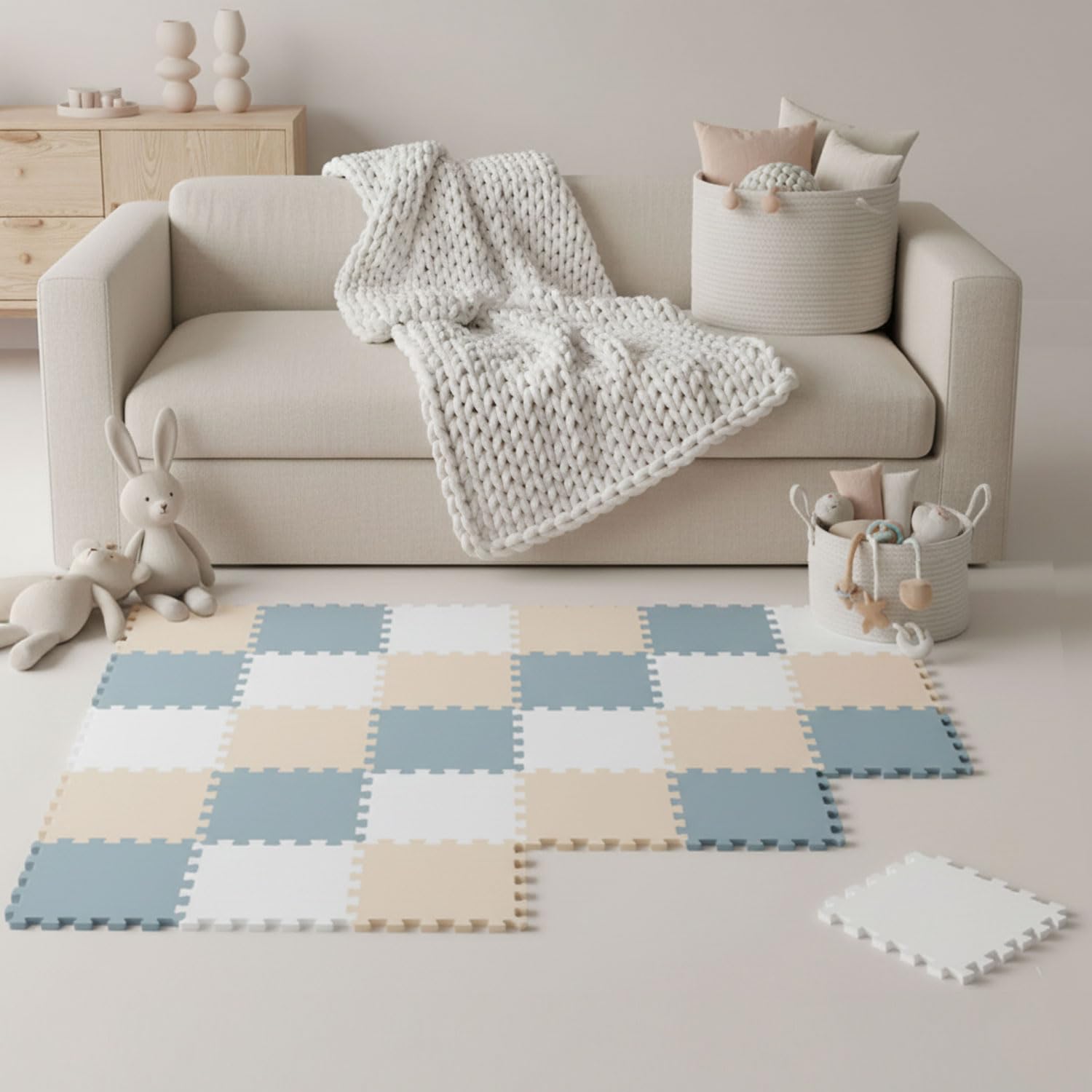 LittleTom 27 Pièces Tapis de Sol Bébé dès Le Premier Mois - 30x30 cm Dalles en Mousse EVA - Surface de Jeu Douce pour l'Éveil - Carrés Puzzle Antidérapants - Revêtement pour la Chambre des Petits