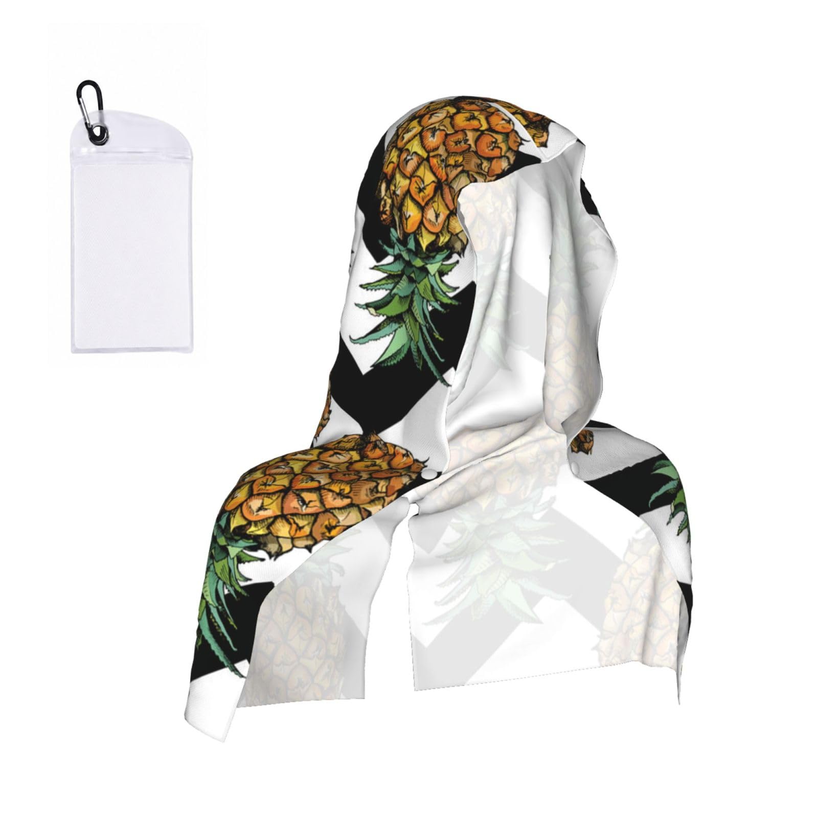 EZDLOWVBA Summer Pineapple Print 2 Pack Cooling Hoodie Towels,Sports Headscarf, Neck Wrap Scarf,Breathable Cooling Towel For Neck And Face, Travel, Swimming, Training