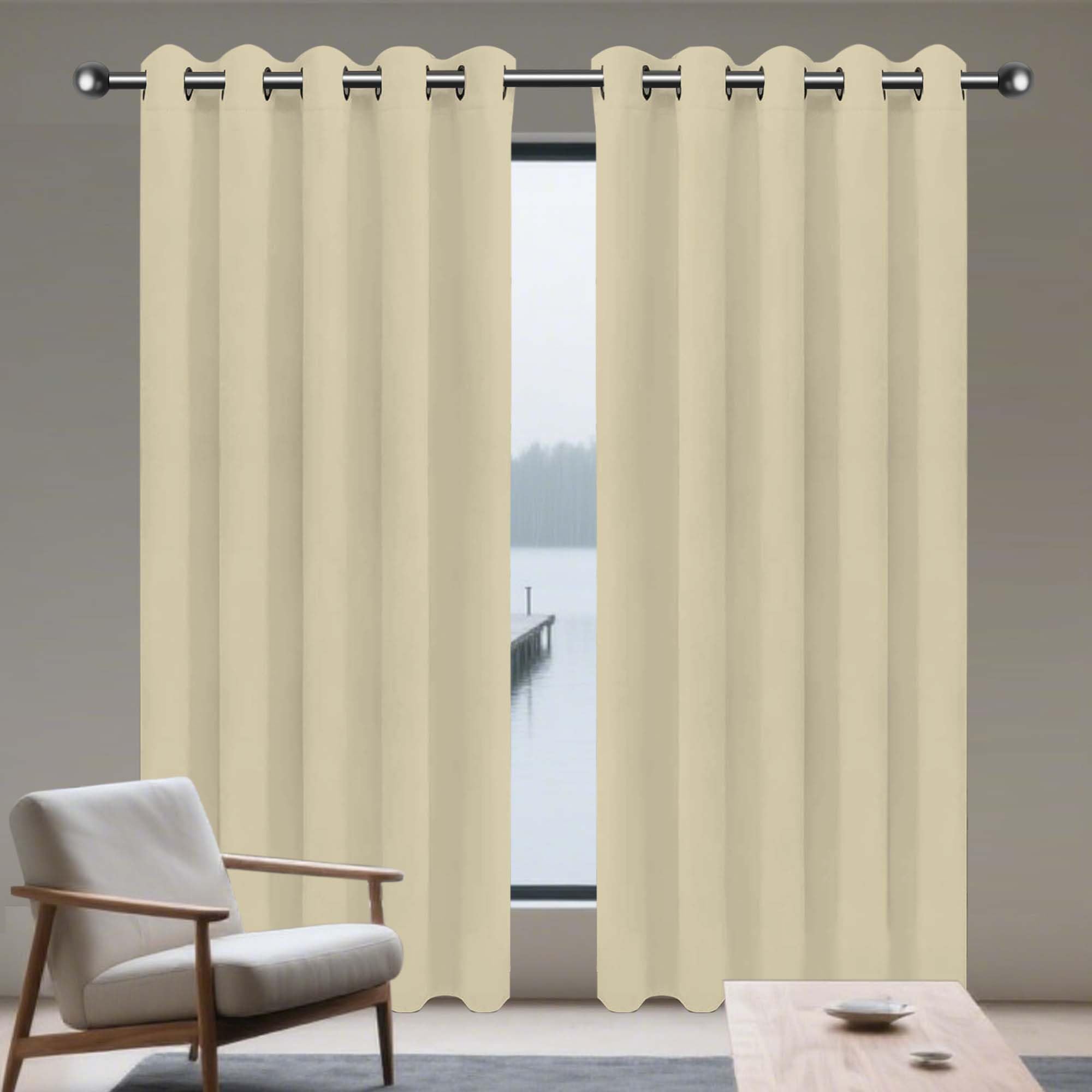 Rideau de chambre satiné crème 255x110 haut de gamme isolant à oeillets