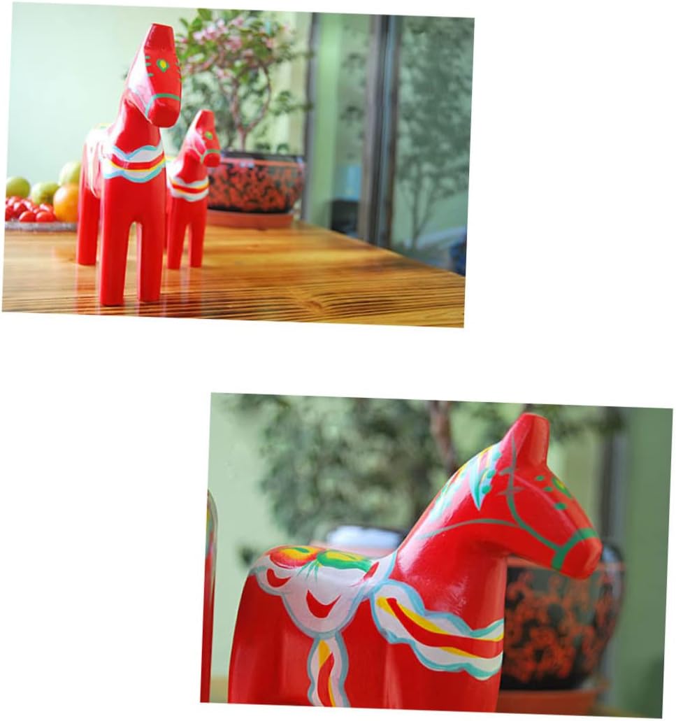 Cabilock Mini Horse Craft Decorative Wooden Desktop Ornaments 2Pcs Cartoon image 5