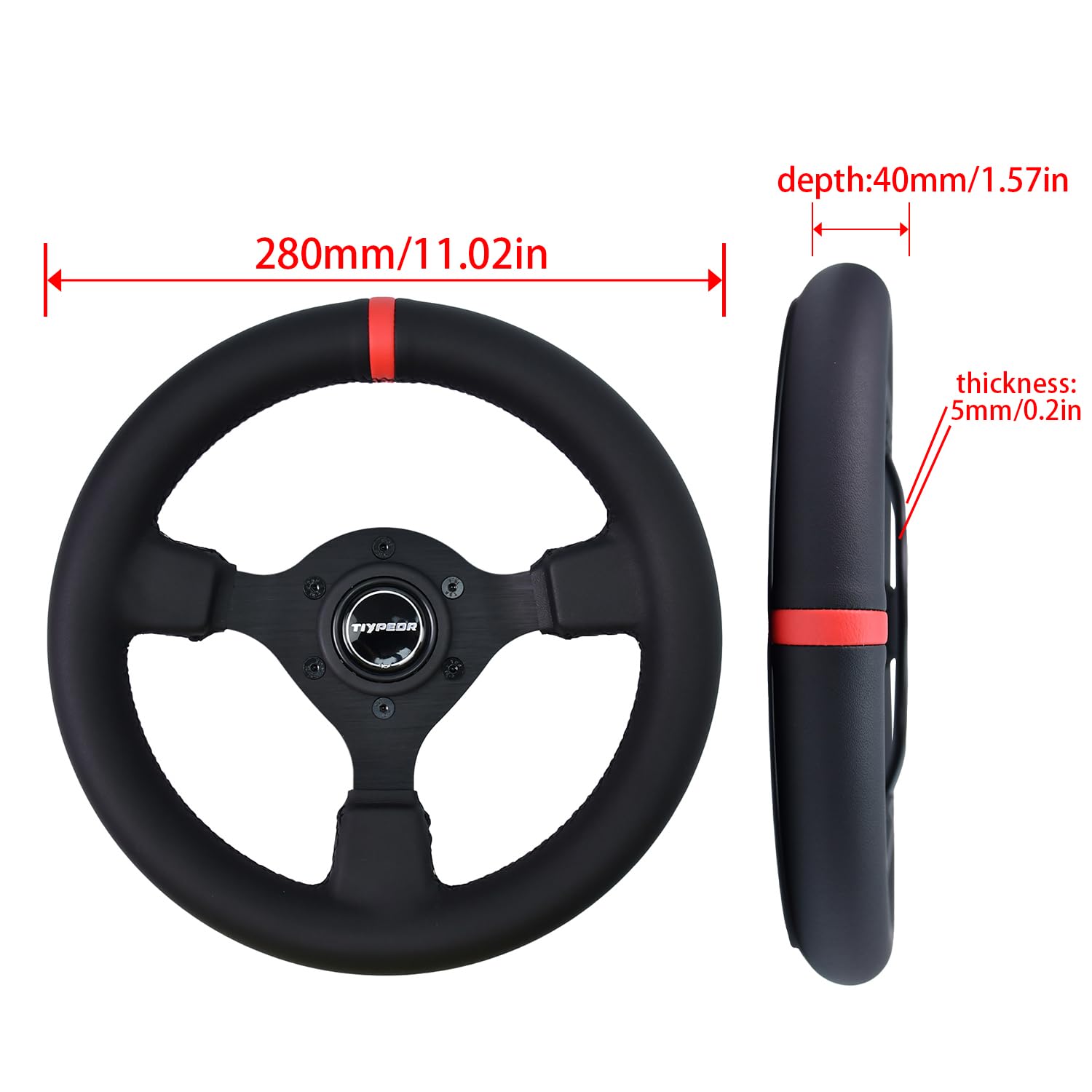 tiypeor ステアリング ハンドル本体 ブラック レッドステッチ Amazon | TIYPEOR レーシングステアリング 280mm・マイクロファイバー