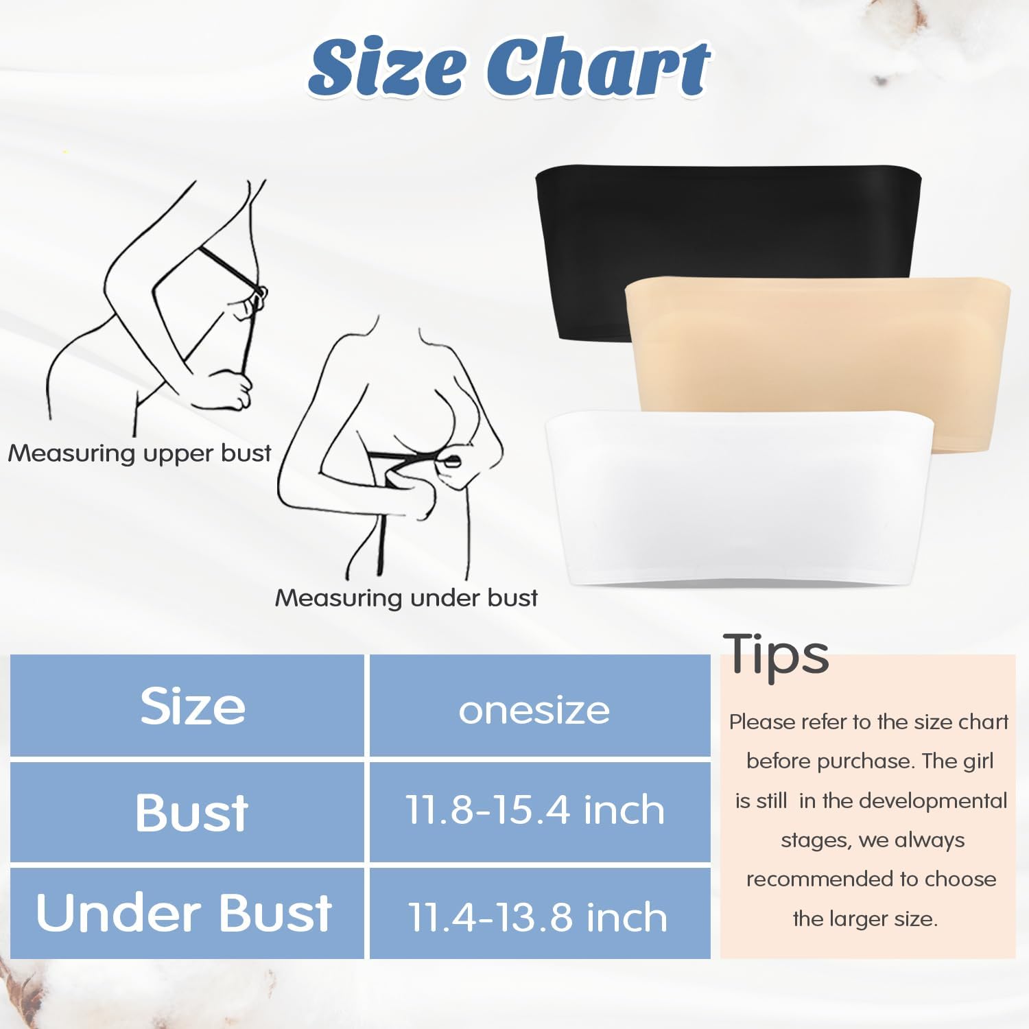 Phennie's Girls Strapless Bandeau Bra Training Bras Wireless Light Padded Bralette - Image 7