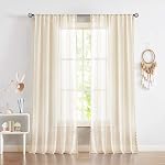 Pompom Linen Sheer Curtains for Living Room 84inches Long Decorative Natural Window Curtain Draperies for Kids Bedroom Slub Textured Voile 52" W, 1 Pair, Beige