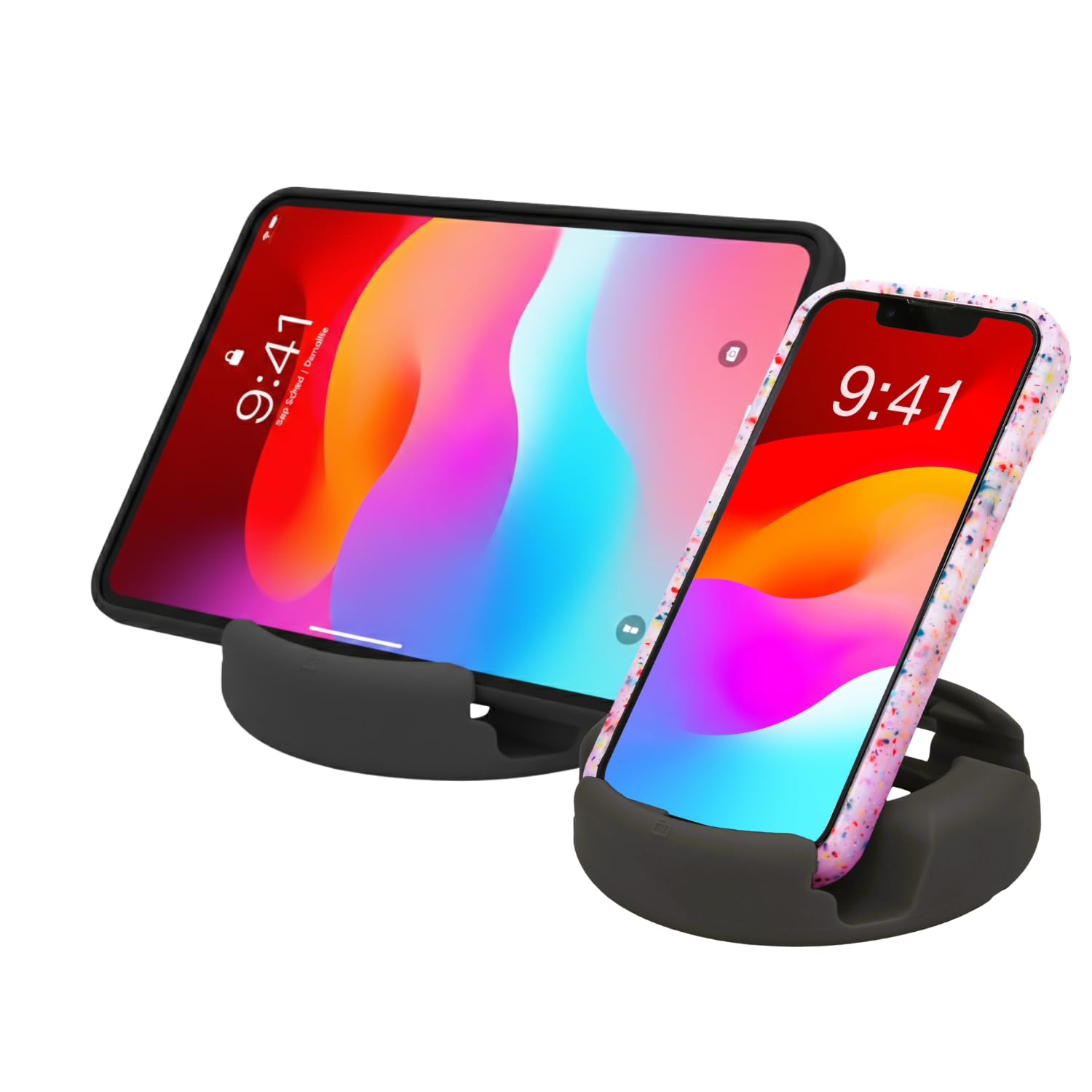 GoDonut Soporte para teléfono de Escritorio Plus - Avión de Viaje portátil, Accesorios de Oficina en el hogar - con Acceso al Puerto de Carga - Compatible con iPhone, iPad, Switch y Tableta - Negro